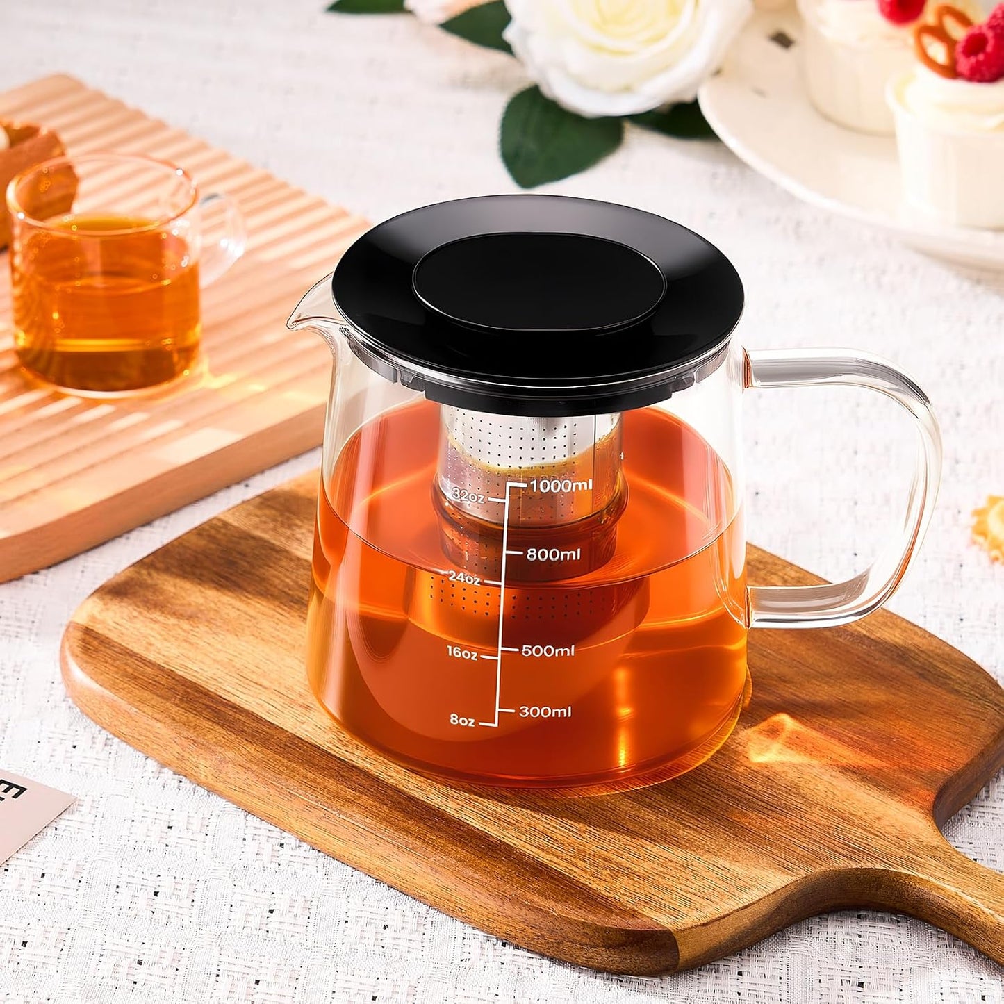 PARACITY Glass Teapot Stovetop 18.6 OZ, Borosilicate Clear Tea Kettle with Removable 18/8 Stainless Steel Infuser, Teapot Blooming and Loose Leaf Tea Maker Tea Brewer for Camping, Travel (550ML)
