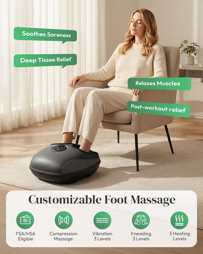 Heycool Shiatsu Foot Massager with Heat FSA Eligible HSA, Gift Men Women | [2026 Upgraded] Compression, Vibration, Deep Kneading Massager for Plantar Fasciitis, Neuropathy, Remote Control