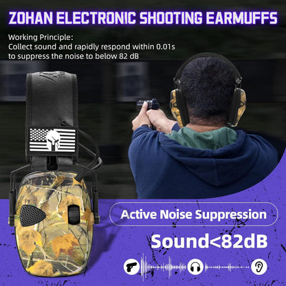 ZOHAN Electronic Shooting Earmuffs Built in Ambient Sound Amplifier, Hearing Protection for Shooters, NRR 23dB Noise Reduction, Ideal Gun Range Ear Protection Headphones for Hunting-Black&Purple