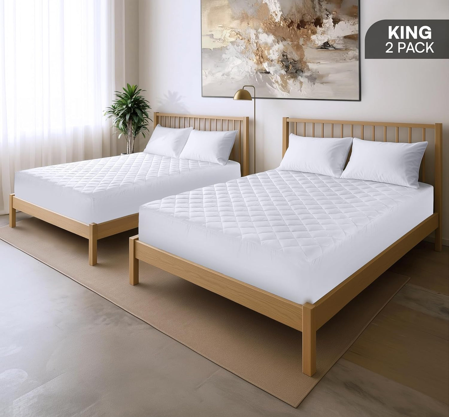 Quilted Fitted Mattress Pad, Queen Mattress Protector Topper with Deep Pocket Stretches up to 16 Inches, Machine Washable Mattress Cover by Utopia Bedding (White)