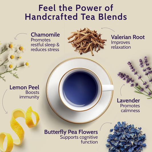 Blooms & Leopard Premium Herbal Tea – A Hummingbird's Holiday Blend with Chamomile, Lavender, Valerian Root, Butterfly Blue Pea Flower, Lemon Peel & Rose Petals – 20 Caffeine-Free Pyramid Tea Bags