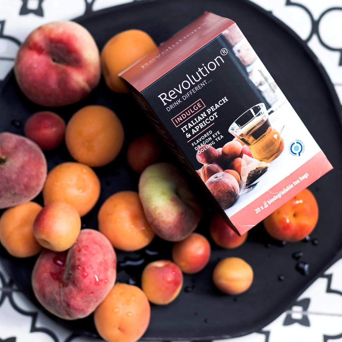 REVOLUTION TEA® Dragon Eye Oolong Tea Bags [THE ORIGINAL] - INDULGE Italian Peach & Apricot Oolong Tea - Premium Dragon Tea Bags - Oolong Black Tea Organic Biodegradable - 20 Bags