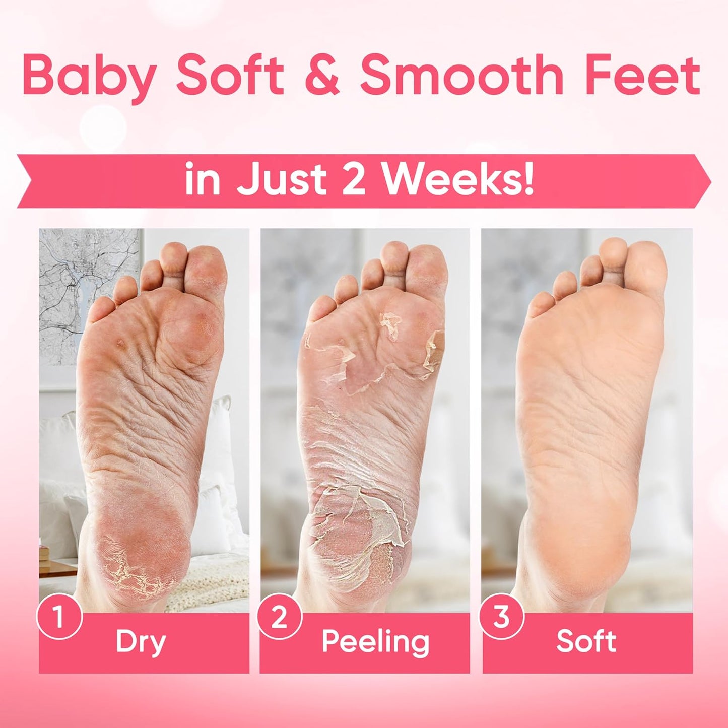 CÉLOR Foot Peeling Mask for Dry Cracked Feet | Foot Mask to Exfoliate Rough, Cracked, Dry Feet, Calluses for Soft Baby Feet Results | Made with Aloe Vera Extract for Women & Men (2 Pairs) | Lavender