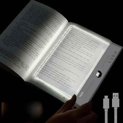 LED Flat Book Light for Reading at Night in Bed, Black | Eye-Caring, 3 Color Temperatures, Stepless Dimmable, USB Rechargeable, Portable Flat Panel Lamp for Kids & Adults