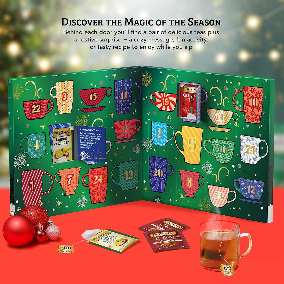Twinings Tea Advent Calendar Gift Set, 24-Day Holiday Sampler with Black, Green & Herbal Teas, Christmas Countdown Box for Tea Lovers, Brew Joy Together, 48 Count (Pack of 1), 48 Tea Bags