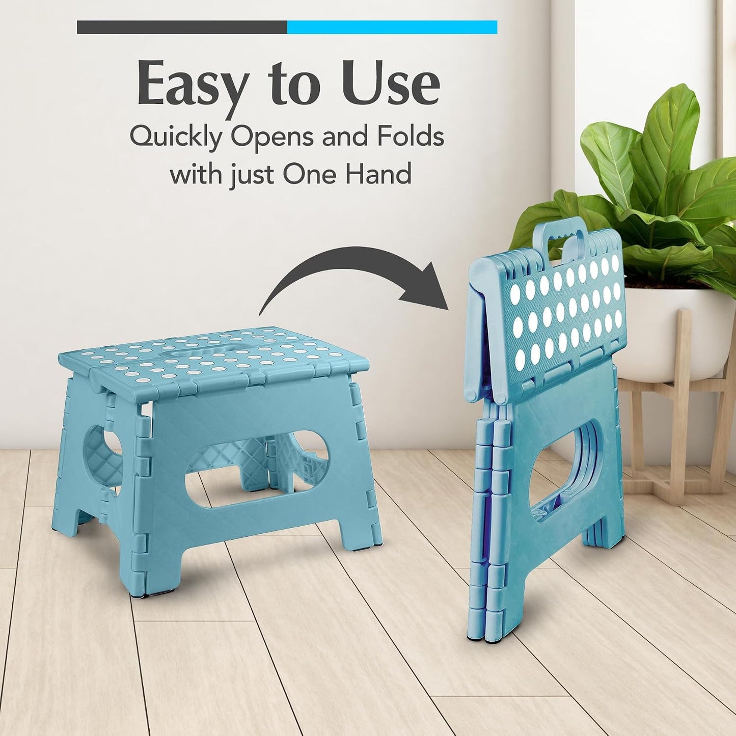 Handy Laundry Folding Step Stool - Sturdy Enough Collapsible Stool to Support Adults - Opens Easy with One Flip - Great for Kitchen, Bathroom or Bedroom (Black - 9 Inch)