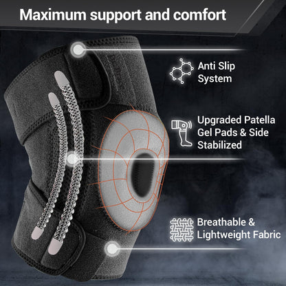 DR. BRACE ELITE Knee Brace with Side Stabilizers & Patella Gel Pads for Maximum Knee Pain Support and fast recovery for men and women-Please Check How To Size Video (Mercury, Medium)