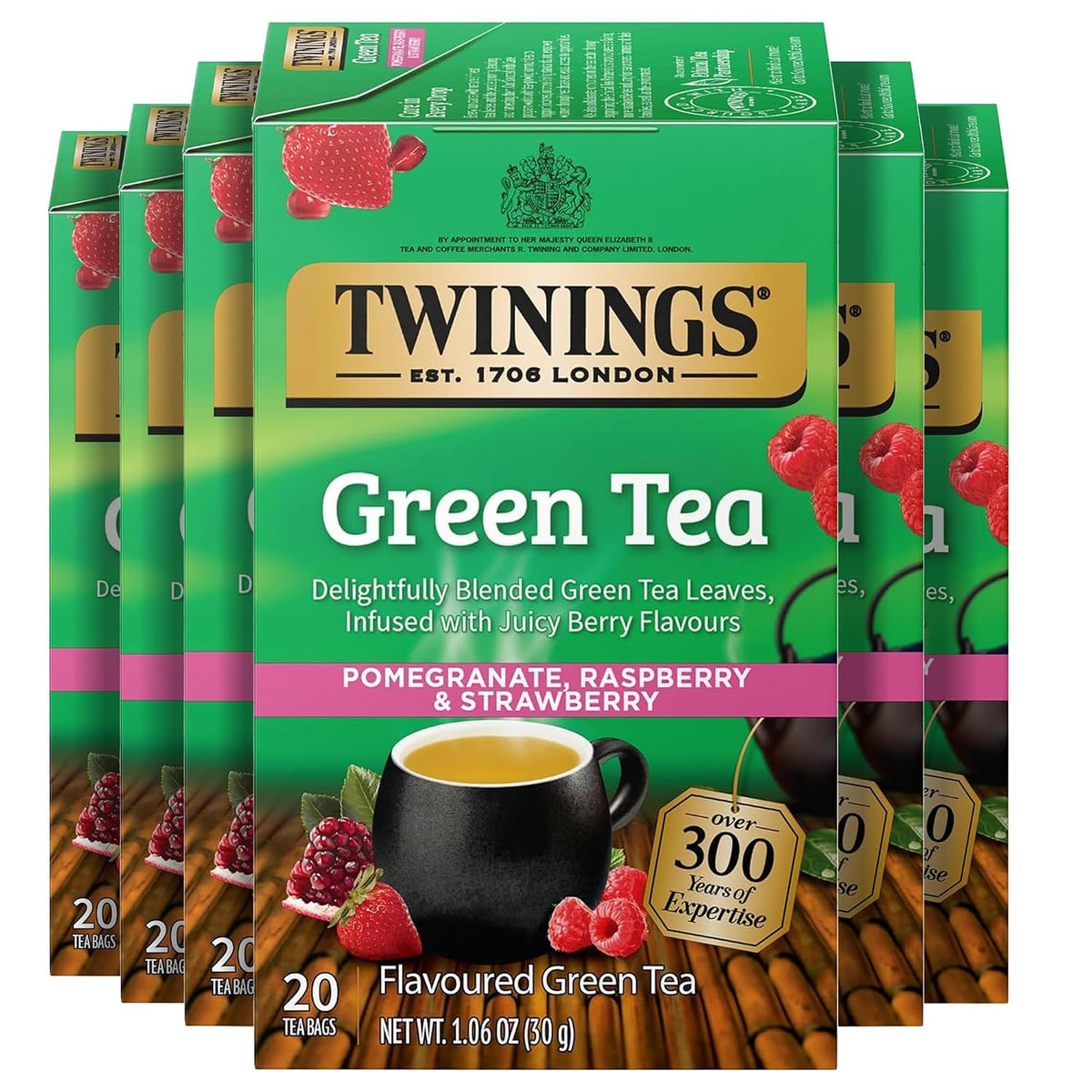 Twinings Green Pomegranate, Raspberry & Strawberry Tea Bags 20 CT (6 Pack)