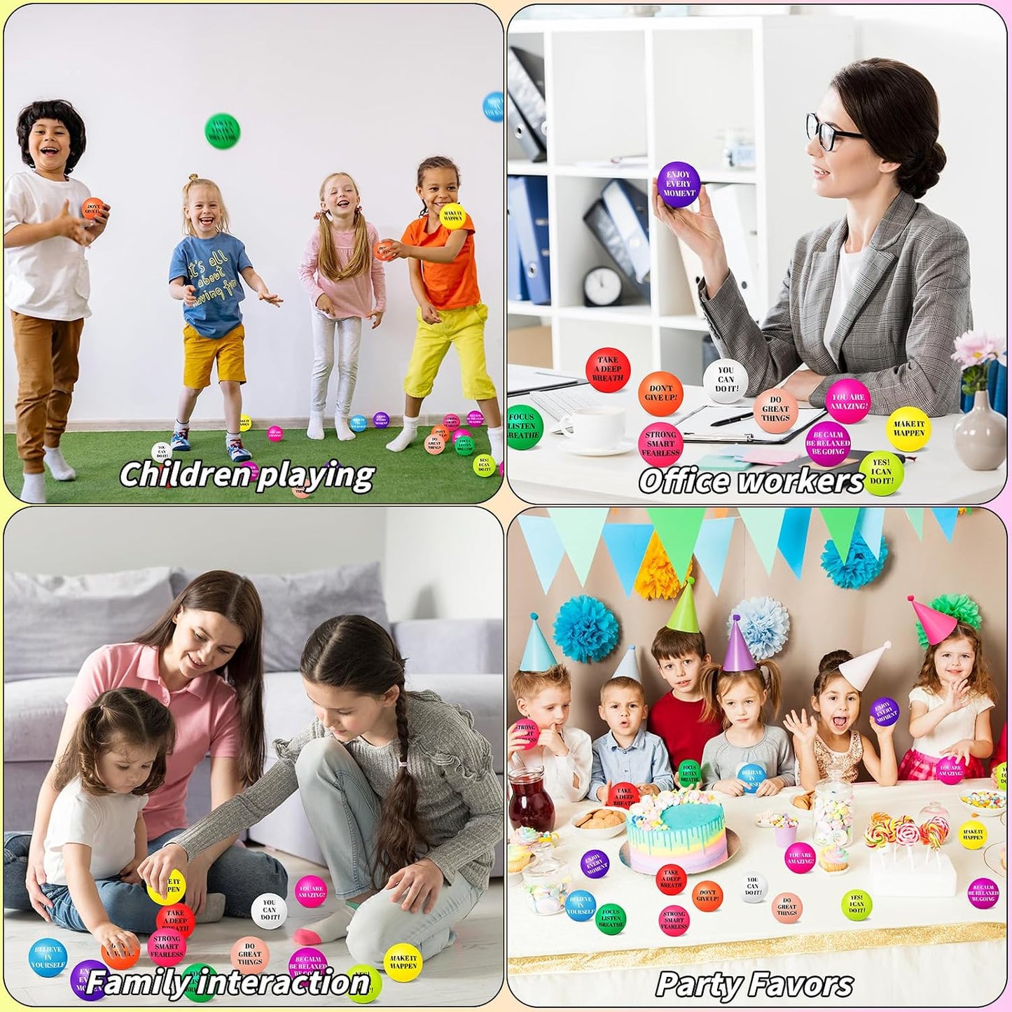 96 Pieces Motivational Stress Balls 2 Inch Inspirational Stress Relief Ball Bulk Hand Exercise Balls Encouraging Colorful Foam Balls Anxiety Small Balls with Quotes for Kids Adults Teens, 12 Styles
