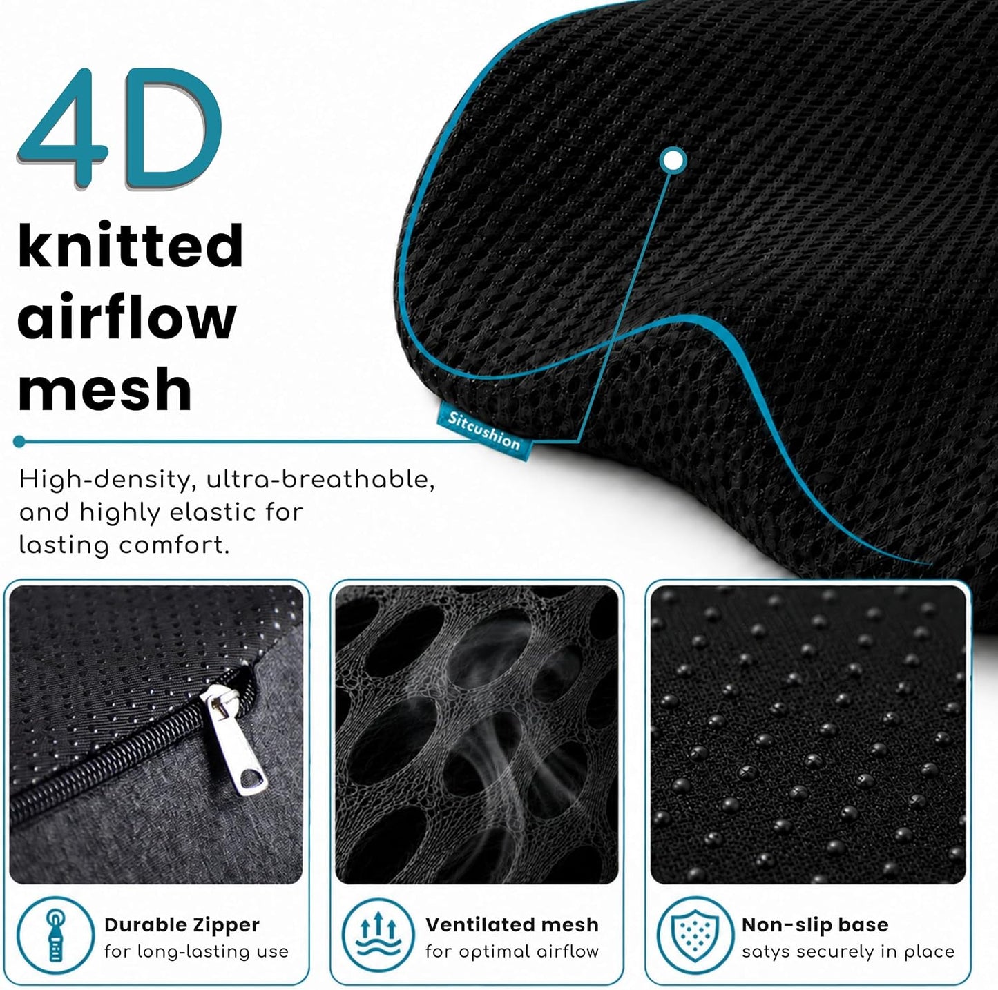 SitCushion Car Seat Cushion for Long Driving – X Large Memory Foam Seat Cushion for Sciatica & Tailbone Pain Relief, Orthopedic Coccyx Cushion with Non-Slip Bottom, Back Pillow for Car, Truck (Black)