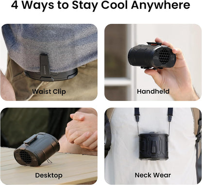 KIWIHOME Portable Waist Fan Clip On, 4-in-1 with 360°Rotatable Airflow