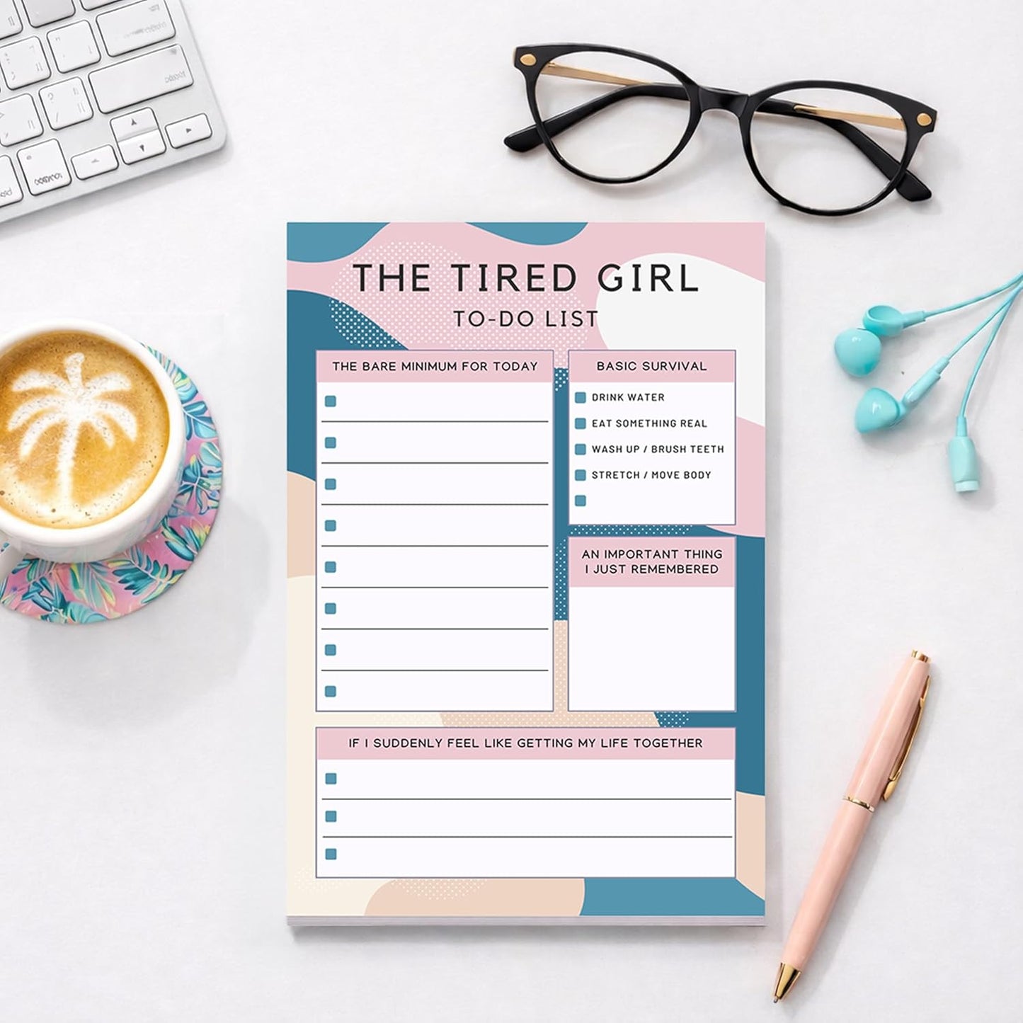 Pink Palm Co. Cute To Do List Notepad, 6x9 Daily Checklist Pad, Aesthetic Productivity Memo Pad, Tear Off Writing Pad for Tasks, Errands & Reminders (The Tired Girl)
