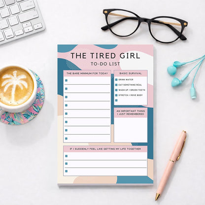 Pink Palm Co. Cute To Do List Notepad, 6x9 Daily Checklist Pad, Aesthetic Productivity Memo Pad, Tear Off Writing Pad for Tasks, Errands & Reminders (The Tired Girl)