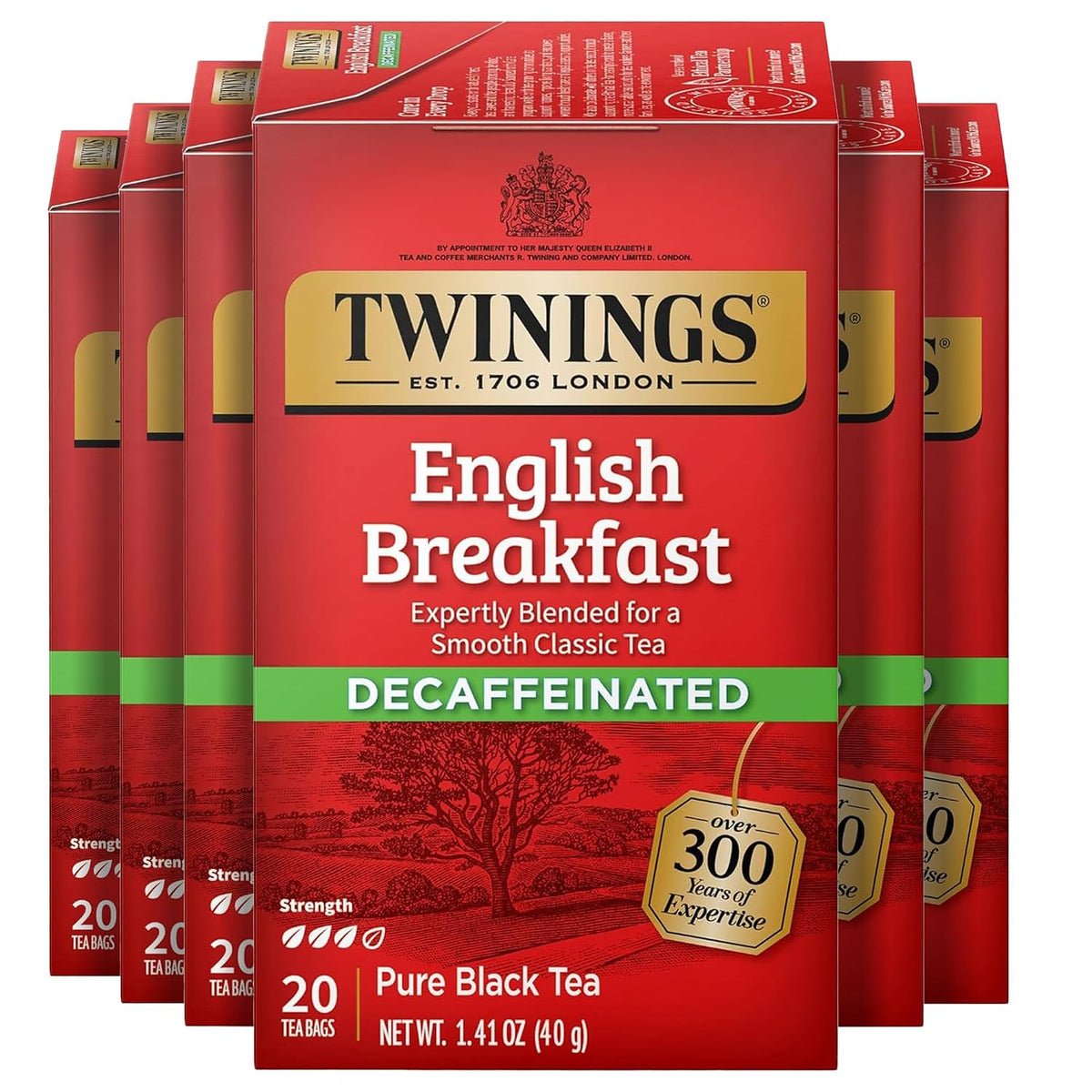 Twinings Decaffeinated English Breakfast Black Tea Bags, 20 CT Box (6 Pack)