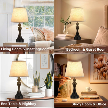 Seealle Touch Lamps for Nightstand - Bedside Lamps Set of 2, 3 Way Dimmable, USB C+A for Bedroom & End Tables (LED Bulbs Included)