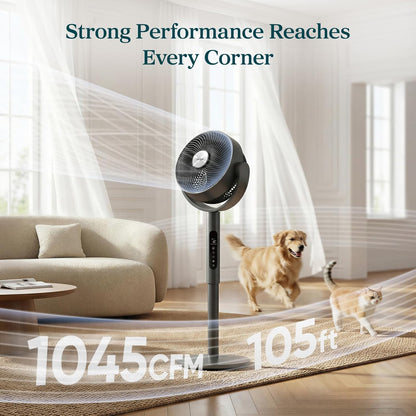 LEVOIT Standing Fan for Bedroom, 20dB Quiet Pedestal Fan for Sleep, 1024 CFM Ultra-High Airflow, 90° Oscillating Floor Fan, DC Motor, 5 Speeds, 12H Timer, Remote, for Home, Room, Office, White