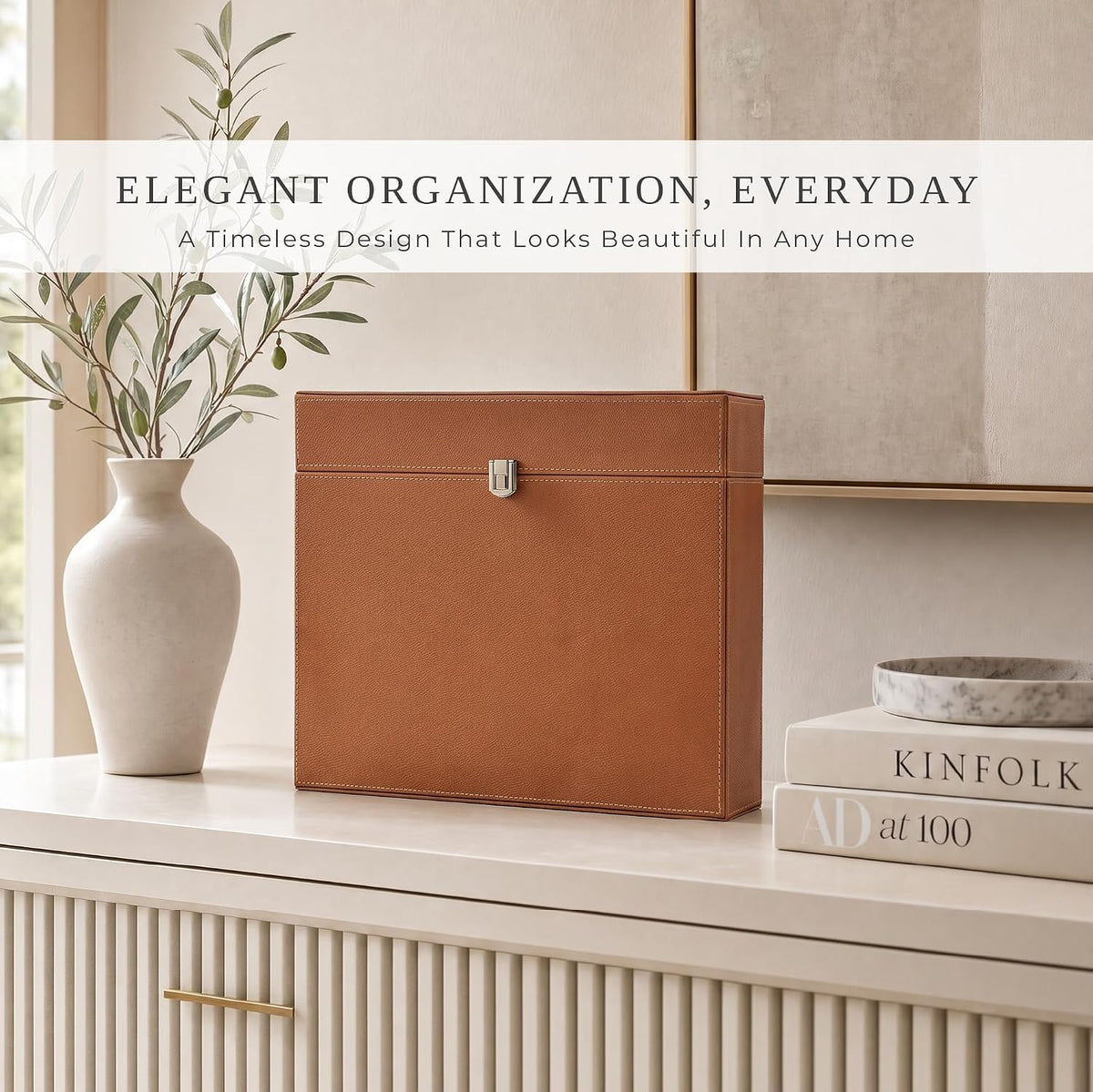 Aesthetic Document Organizer Box with 8 Folders - PU Leather File Organizer