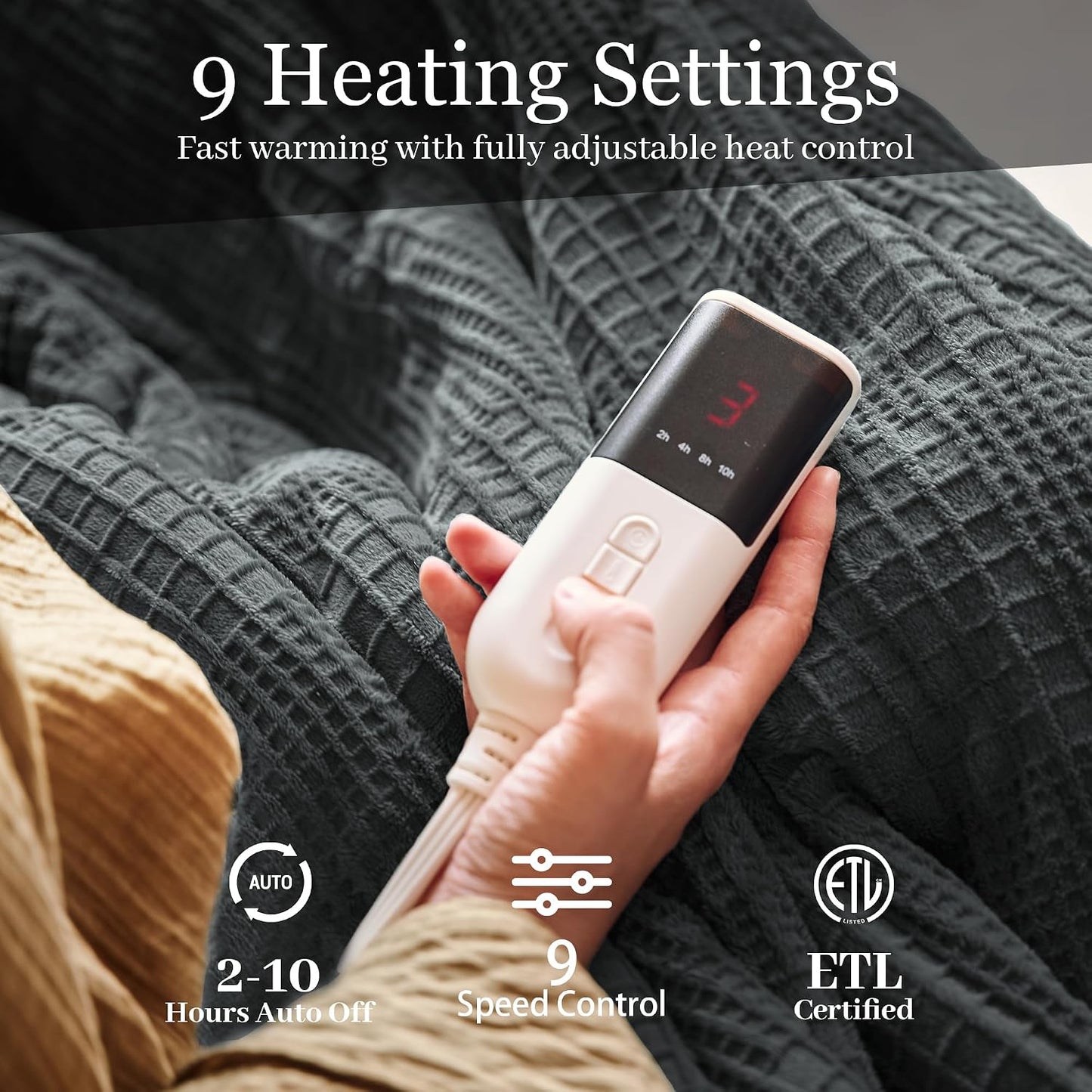 Texciting Heated Blanket Electric Blanket Throw 50''X60''-Heating Throw with 9 Heat Settings-2-10 Hours Auto Off,ETL Certified,Machine Washable (Green)