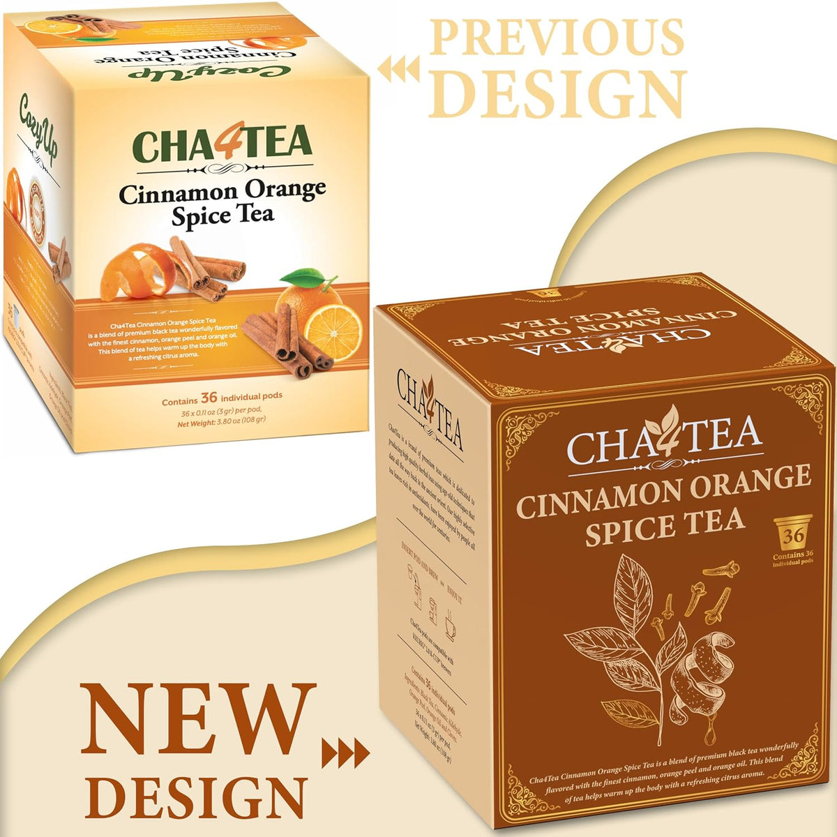 Cha4TEA 36-Count Cinnamon Orange Spice Black Tea Pod Compatible with Keurig