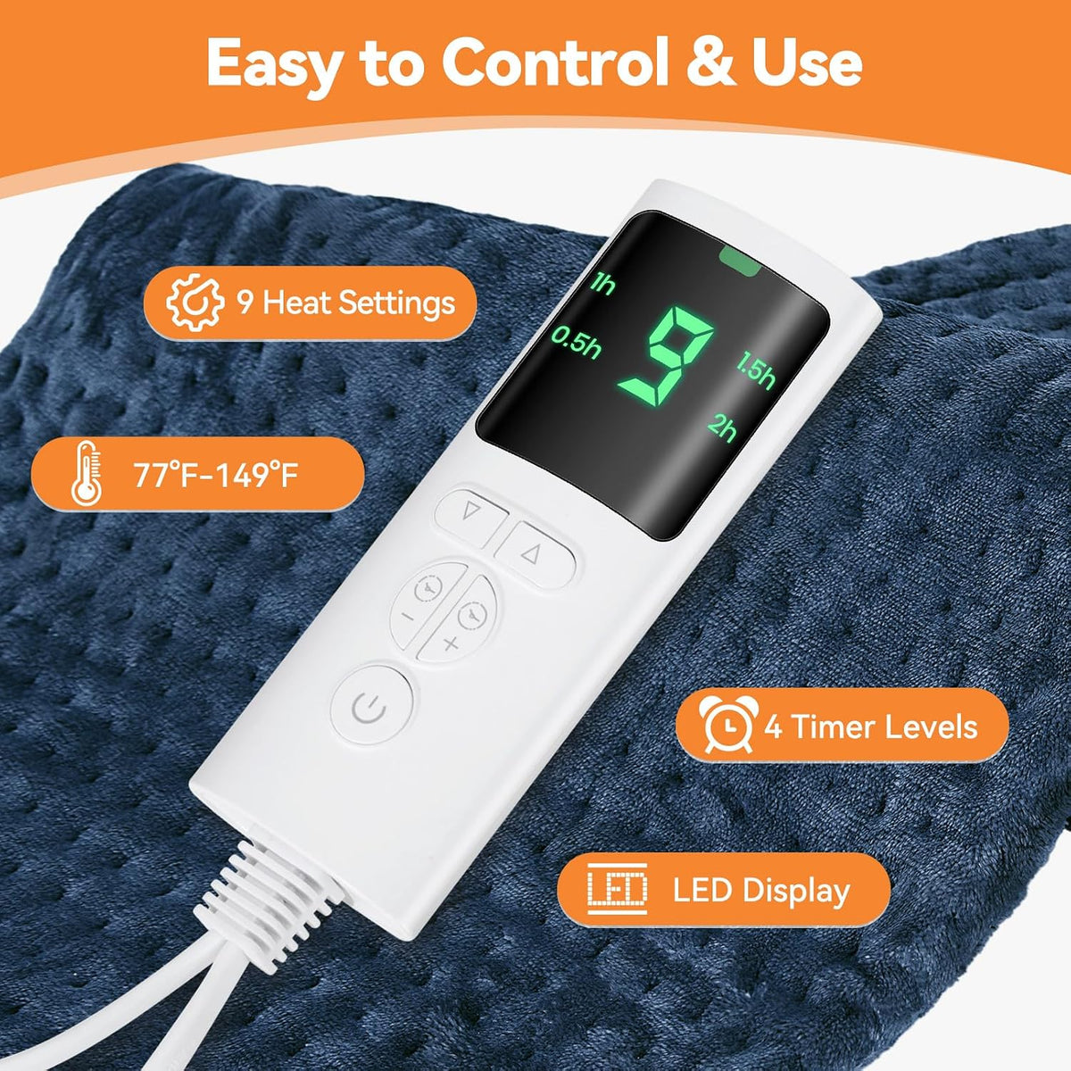 Heating Pad for Back Pain, Electric Heat Pad with 9 Heat Levels & 4 Auto-Off Timers, Portable Heating Pad for Period Cramps, Shoulder, Neck, Machine Washable, Gifts for Women and Men, Grey, 24''×12''