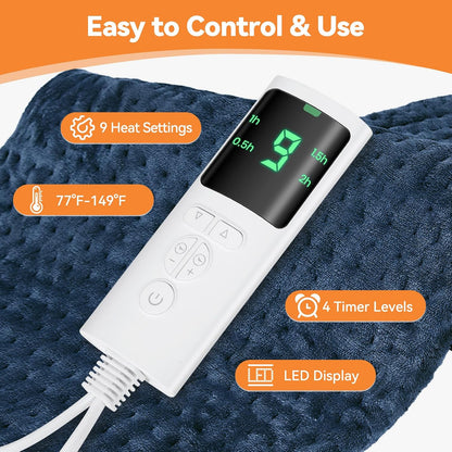 Heating Pad for Back Pain, Electric Heat Pad with 9 Heat Levels & 4 Auto-Off Timers, Portable Heating Pad for Period Cramps, Shoulder, Neck, Machine Washable, Gifts for Women and Men, Grey, 24''×12''
