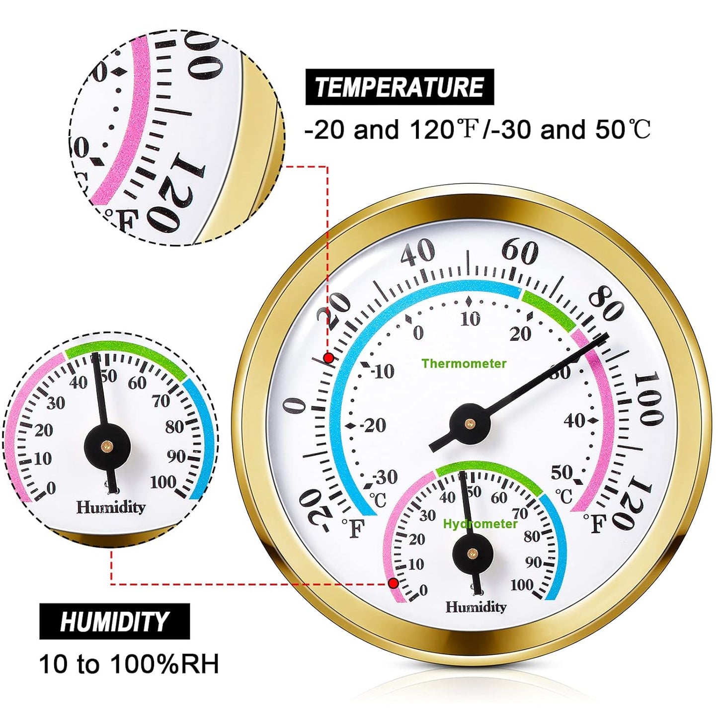 Weewooday 3 Pcs Indoor Outdoor Thermometer 2 in 1 Mini Home Temperature Humidity Hygrometer Monitor Gauge for Home Offices Wall(Silver,2.2 Inch)