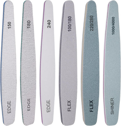 Nail File and Buffer Set, 6 Pcs Professional Nail File Kit for Acrylic and Natural Nails, 100/150/180/220/240/280/1000/4000 Grit Soft Nail Filer Gel Nail Files & buffers Filing Emery Board Home Salon