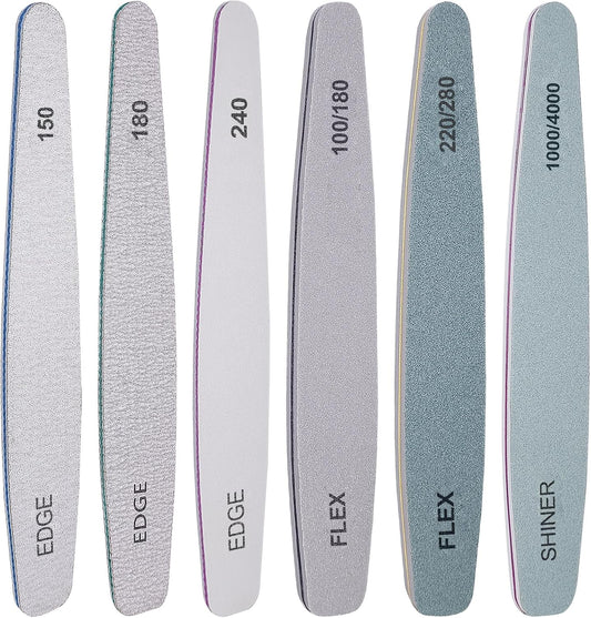Nail File and Buffer Set, 6 Pcs Professional Nail File Kit for Acrylic and Natural Nails, 100/150/180/220/240/280/1000/4000 Grit Soft Nail Filer Gel Nail Files & buffers Filing Emery Board Home Salon