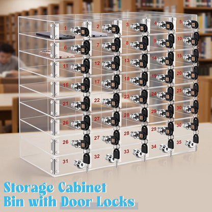 Layhit 20 Slots Cell Phone Locker Box for Classroom Clear Acrylic Cell Phone Storage Cabinet Bin with Door Locks for Classroom School Students Office Factory Employees
