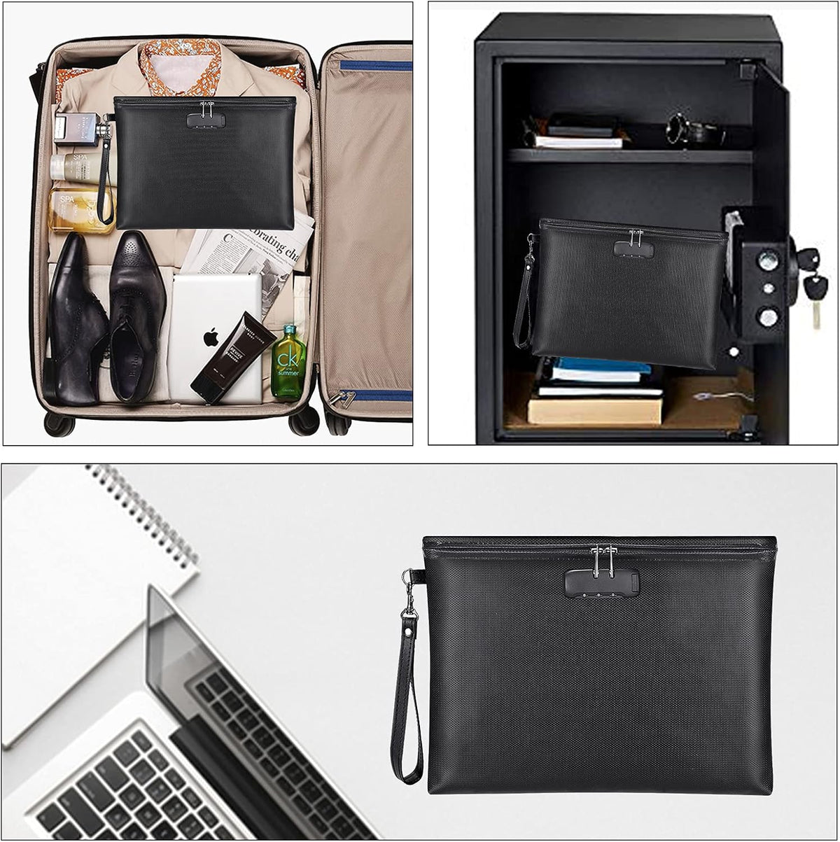 Fireproof Document Bag with Lock,Waterproof Money Pouch,14.3"x10.2"