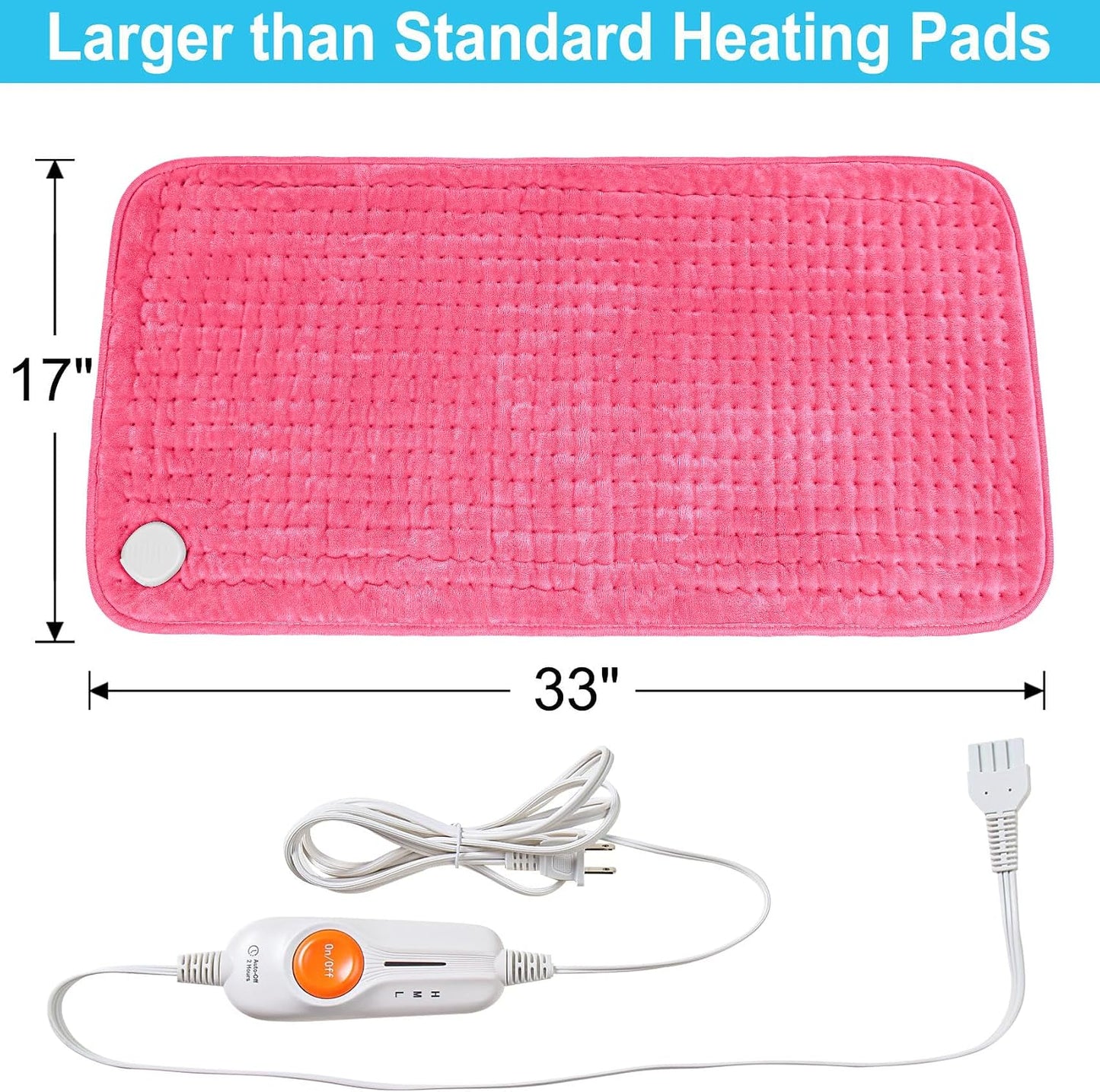 Boileau Electric Heating Pad for Back Pain and Period Cramps Relief, FSA Eligible17 x33 Extra Large XXXL, HSA 3 Heating Levels Heat Pad with 2-Hour Auto Shut Off, Gifts for Women and Mom, Blue