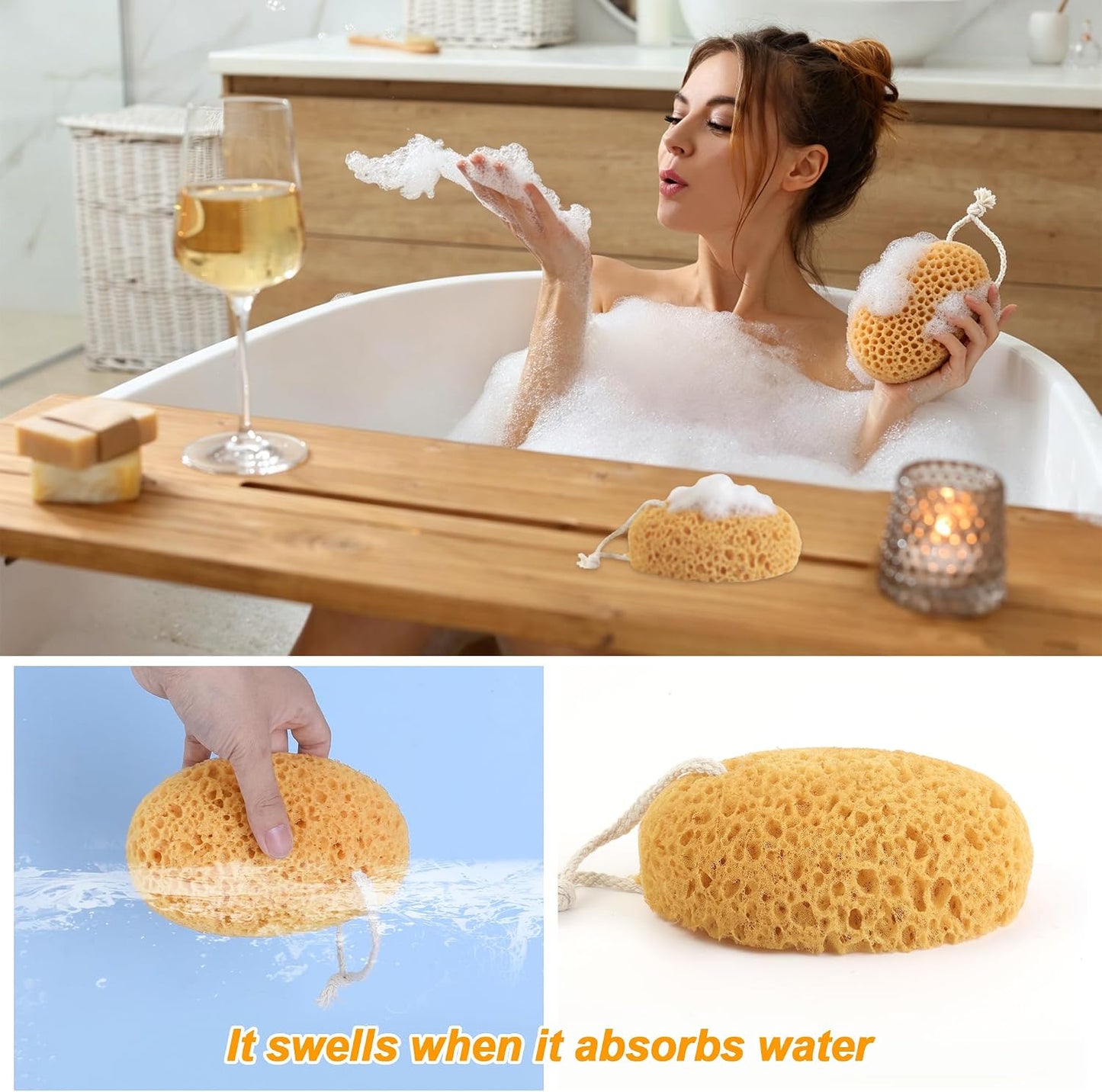 2PCS Bath Sponge, 6.1 Inch Durable Large Foam Loofah Face Puff for Body & Face Cleansing, Soft Exfoliating Natural Shower Sponges for Women, Men, Teenager