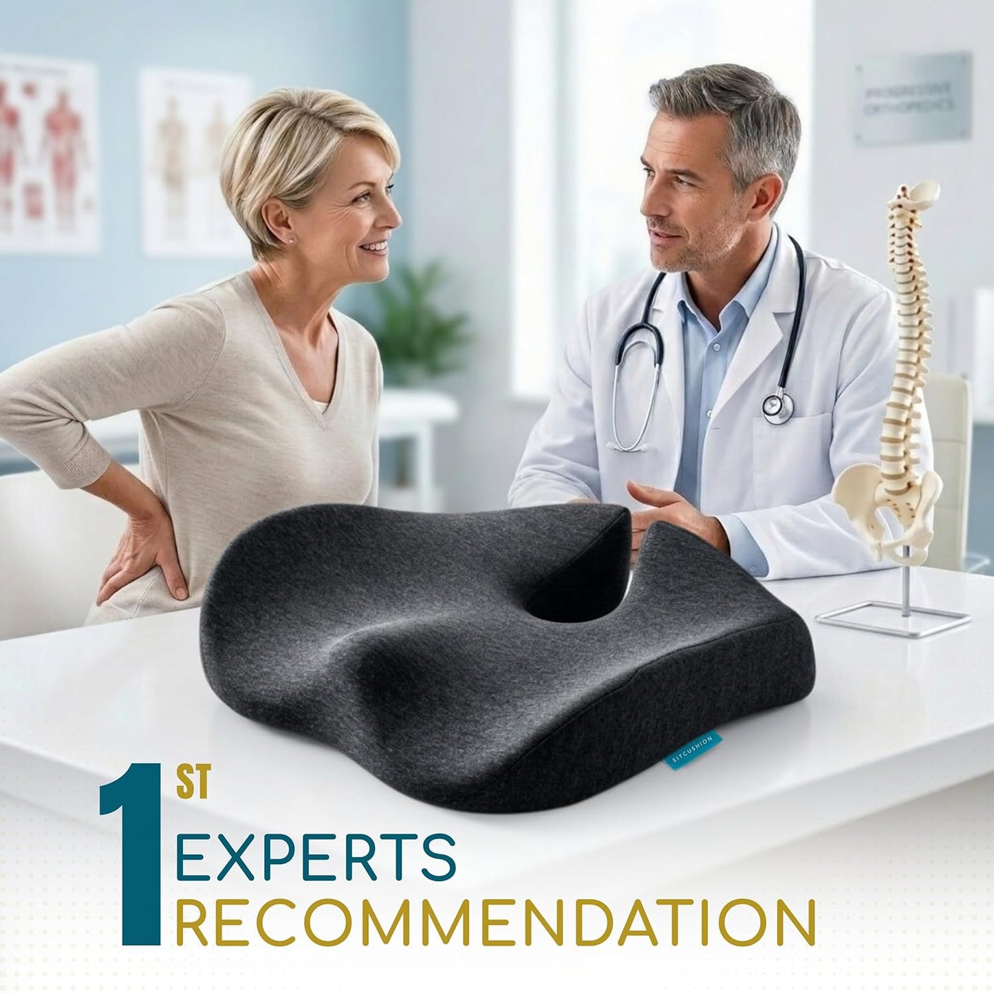 SitCushion Ergonomic Seat Cushion for Sciatica & Tailbone Pain Relief – Extra Large Memory Foam Office Chair Cushion for Long Sitting, Orthopedic Coccyx Cushion for Desk Chair, Car & Wheelchair(Black)