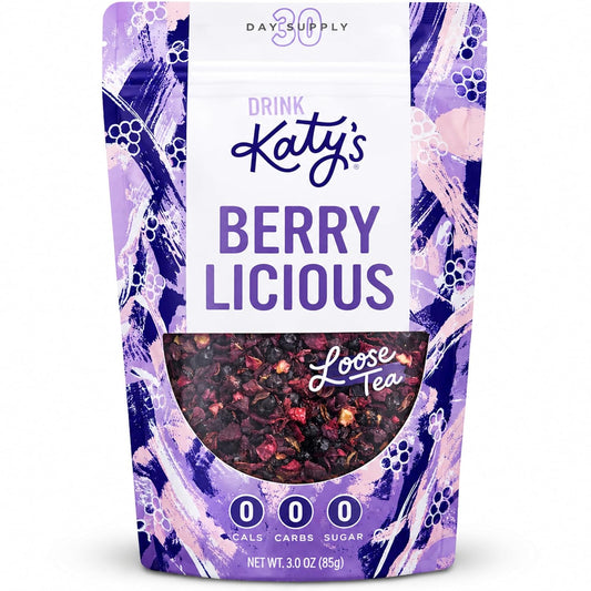 Katy’s Berry Loose Leaf Tea - Hibiscus, Blueberry & Cranberry - Fruity Herbal Tea, Caffeine-Free, Sugar-Free - Hot or Iced Tea - 30+ Cups