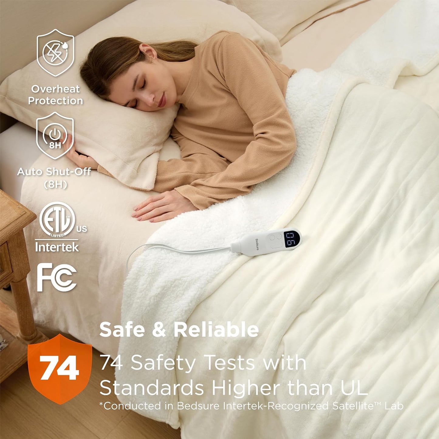 Bedsure Heated Blanket Throw Blanket with Preheat Function - Fast Heating Electric Blanket, Soft Flannel Throw with 6 Time Settings(Up to 10H), 6 Heating Settings, Gifts for Grandma (50"x60", Cream)