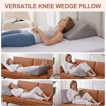 Bedluxe Knee Pillow for Back Sleeping, Leg Pillow Knee Wedge Pillow, Memory Foam Wedge Pillows for Legs Post Surgery, Triangle Pillow for Knee Support, Leg Elevation, Knees Hip Back Pain Relief, White