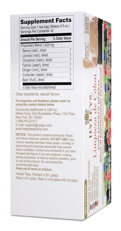 Hyleys Colon Cleanse Tea, Assorted, 42 Individually Wrapped Herbal Tea Bags