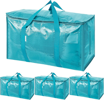 TICONN Extra Large Moving Bags Heavy Duty with Zippers & Carrying Handles, Durable Storage Bags Moving Boxes for Closet Organizers and Storage (Blue)