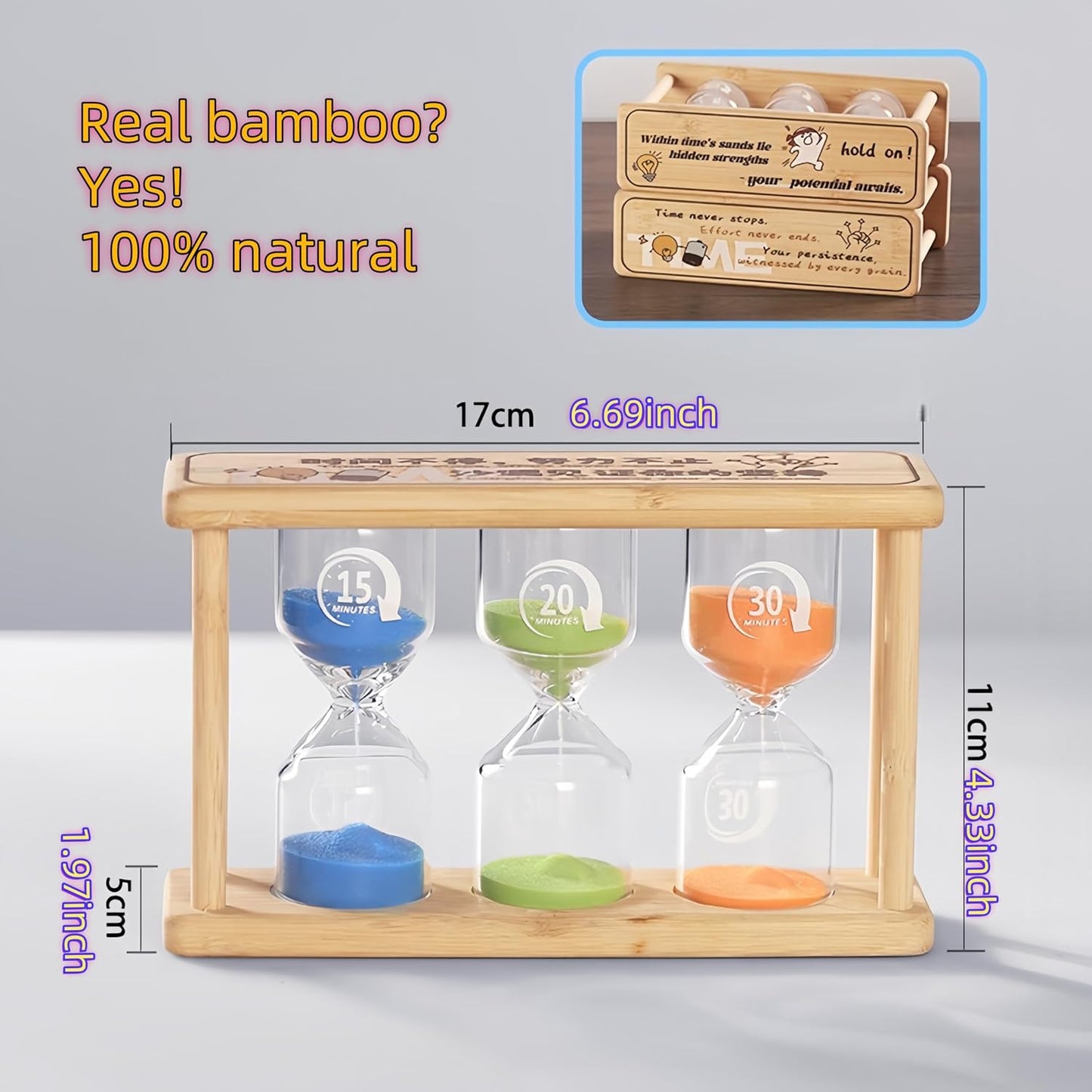Mini Wooden Sand Timers,100% Bamboo Hourglass Sand Timers 1Min Sandglass Timer for Toothbrush Timer Games Classroom Home Office Cooking(Blue+1Min)