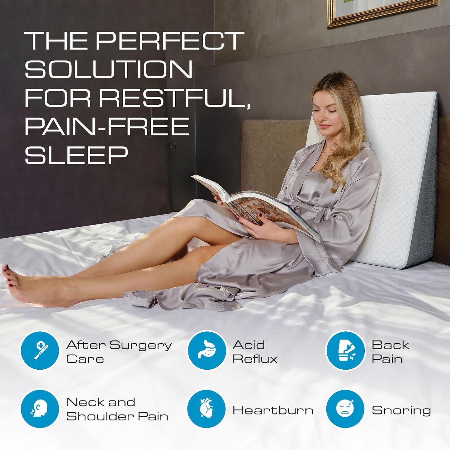 Kolbs Bed Wedge Pillow for Sleep Apnea, FSA Eligible Acid Reflux, and Back Pain Relief, with Chic Jacquard Cover - Headboard Wedges for Sleeping (5" Gentle Incline)