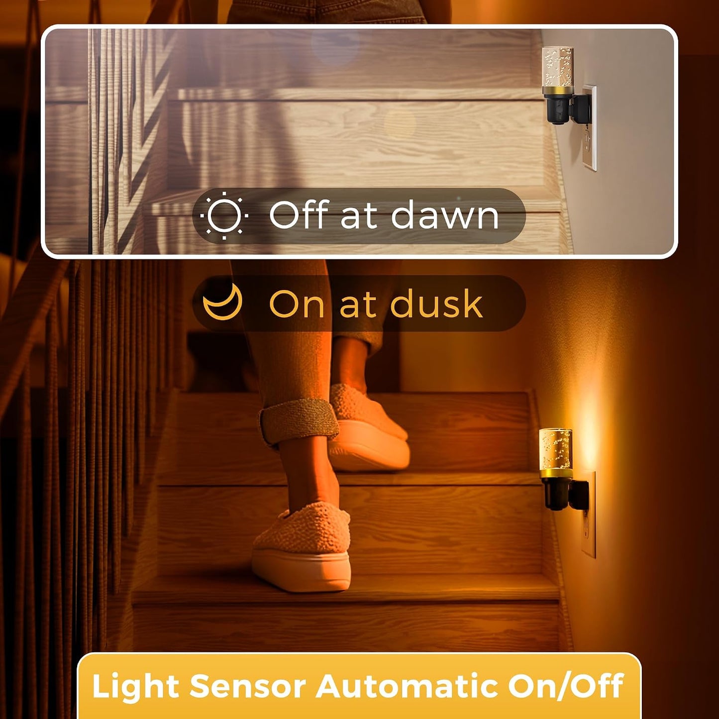 L LOHAS LED Night Light, Dimmable Night Lights Plug into Wall, Automatic Night Lights Plug in with Auto Light Sensor,Adjustable Brightness Amber LED Night Light, for Bedroom Hallway Home Decor