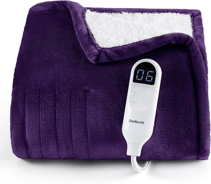Bedsure Heated Blanket Throw Blanket with Preheat Function - Fast Heating Electric Blanket, Soft Flannel Throw with 6 Time Settings(Up to 10H), 6 Heating Settings, Gifts for Grandma (50"x60", Cream)