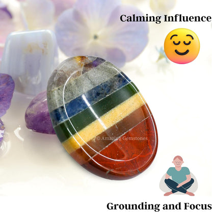 Amazing Gemstone Labradorite Thumb Worry Stone, Anxiety Stone, Healing Crystals - Piedra Crystal Fidget for Gift, Meditation, Calming, Relaxation, Stress Relief - Colors A
