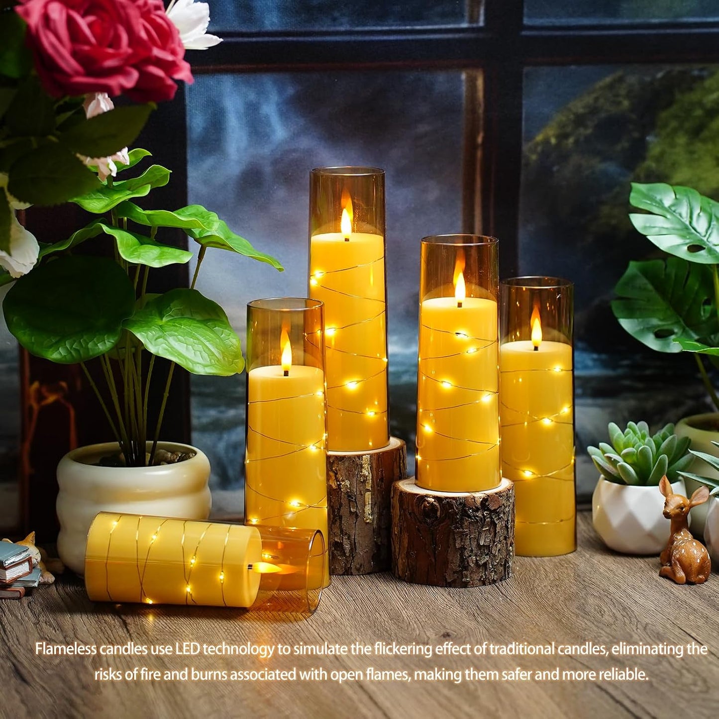 Nimiko Flickering Flameless LED Candles,Battery Operated Candles 24 Pcs with Embedded Star String,Acrylic LED Pillar Candles with Remote,Suitable for Home Decoration to Create an Atmosphere (White)