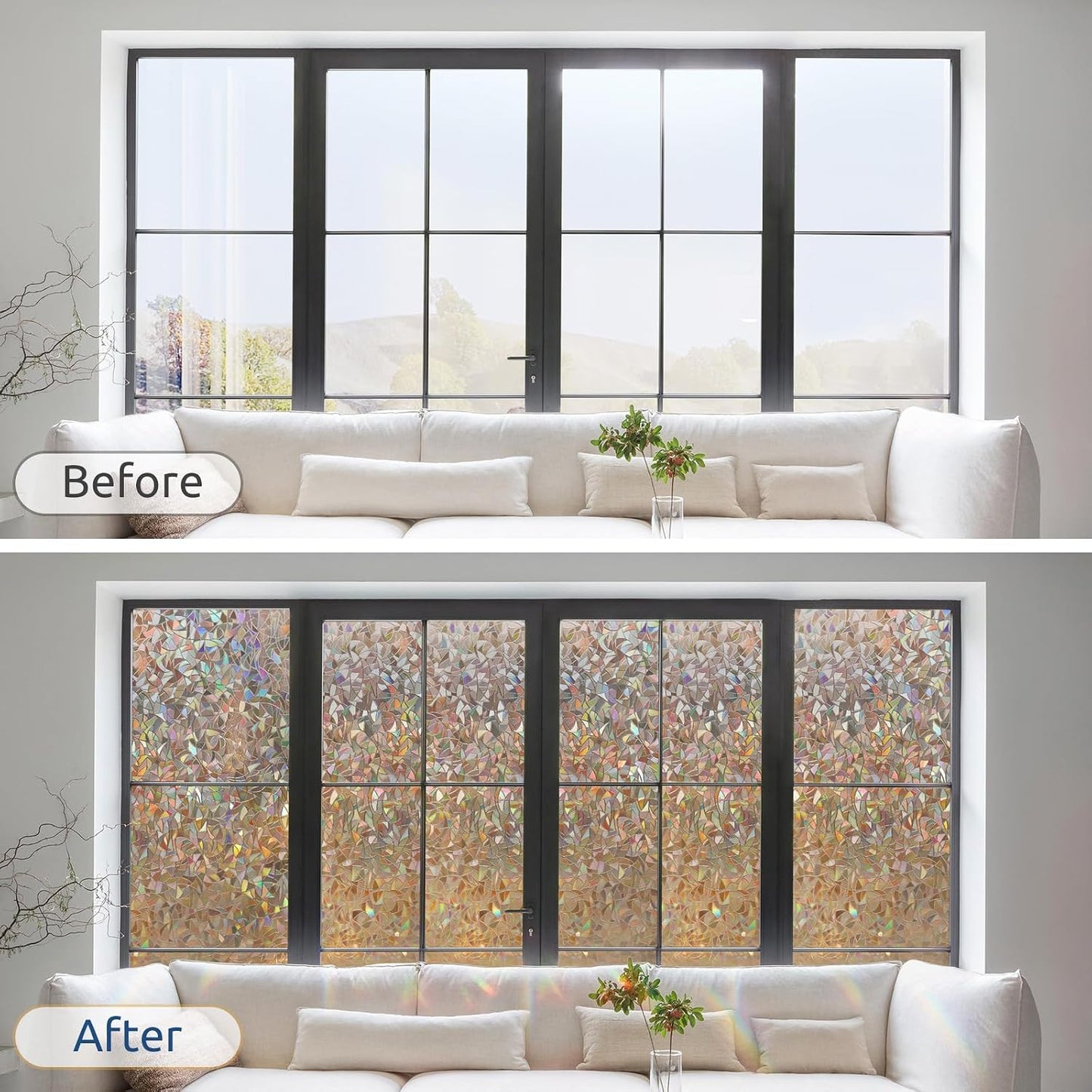 rabbitgoo Rainbow Window Privacy Film, Stained Glass Cling, 17.5" x 78.7"