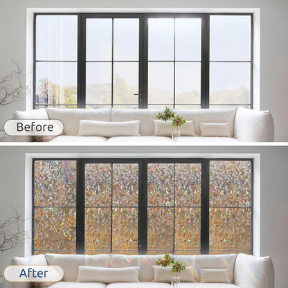 rabbitgoo Rainbow Window Privacy Film, Stained Glass Cling, 17.5" x 78.7"