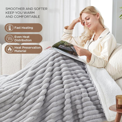 Westinghouse Heated Throw Blanket, Electric Blanket Throw with 6 Heating Levels and 2-10 Hours Time Settings, Flannel to Sherpa Super Cozy Heated Blanket Machine Washable, 50x60 inch, Charcoal