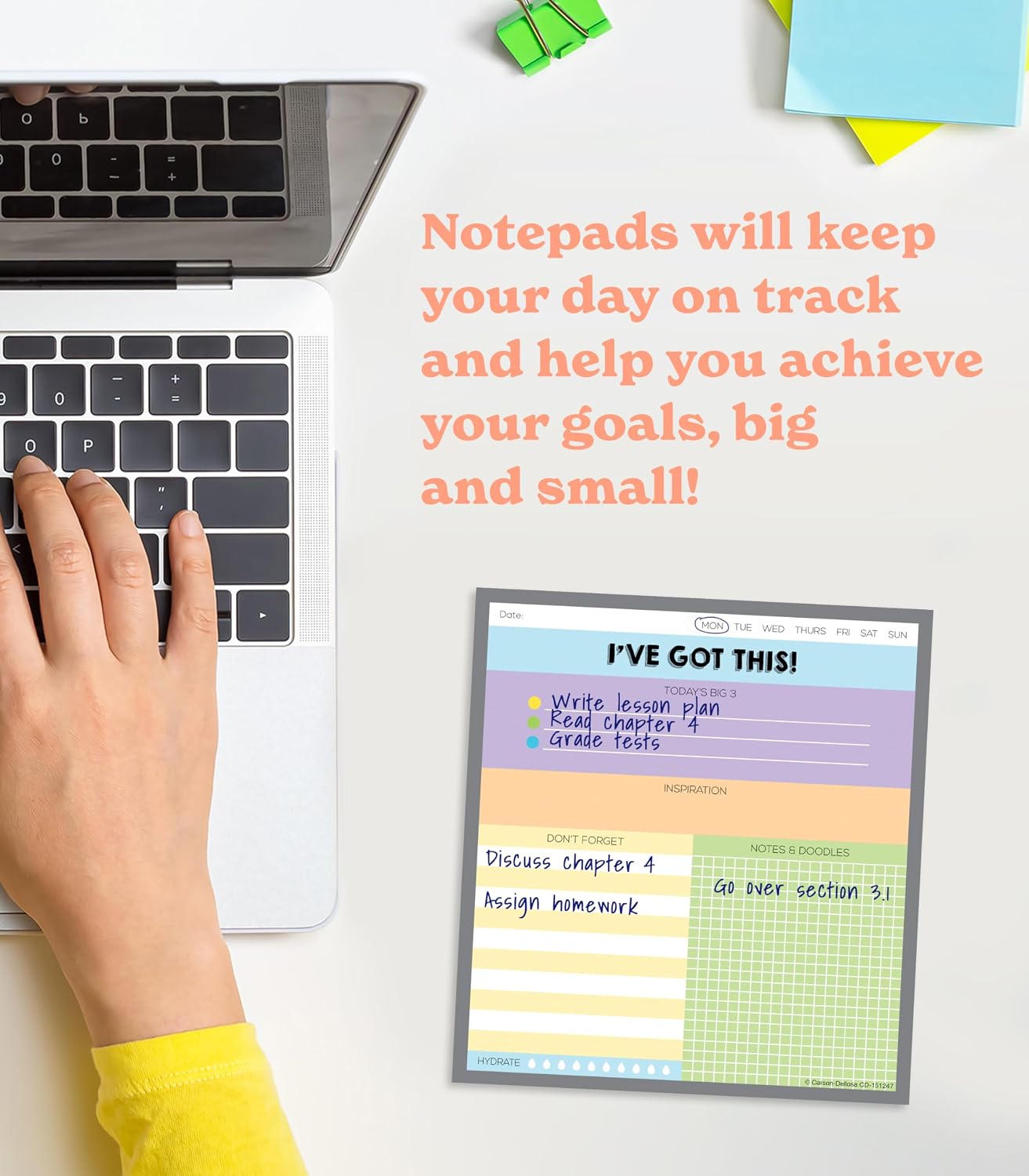 Carson Dellosa Aim High To Do List Notepad―5.75" x 6.25" Paper Stationery, Daily Checklist, Goals, Reminders, Notes, Motivational Organizer (50 sheets)