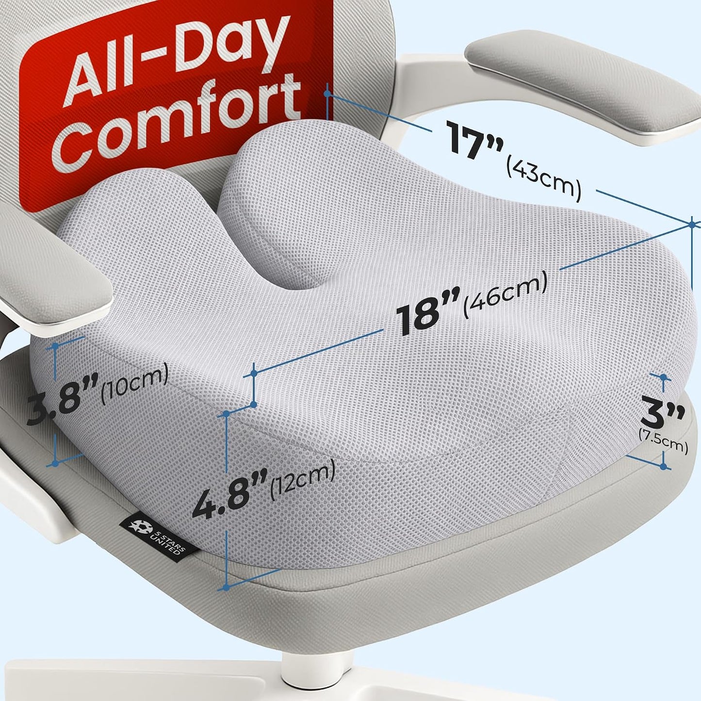 5 STARS UNITED Seat Cushion - Memory Foam Chair Cushion for Tailbone Pain Relief - Ergonomic Support for Coccyx, Sciatica & Butt - Office, Desk & Gaming Chair, Car Seat, Wheelchair, Black Suede