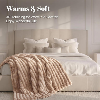 IUUI Heated Throw Blanket, Ultrasoft 3D Striped Heating Blanket with 6 Heat Levels & 1-10H Auto Off Timer, Overheat Protection, Detachable Controller Machine Washable(Cream, Throw 50" x 60")